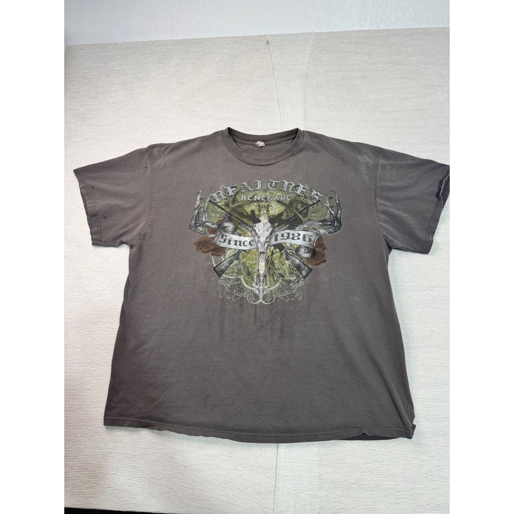 Realtree Renegade Hunting T Shirt Deer Skull Rifle Faded Distressed Y2K Grunge